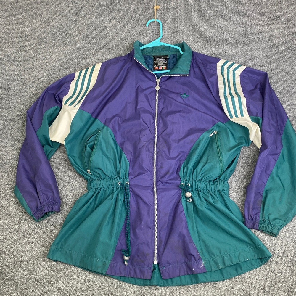 Vintage Adidas Windbreaker Jacket Large Purple Teal Colorblock 90s Trefoil